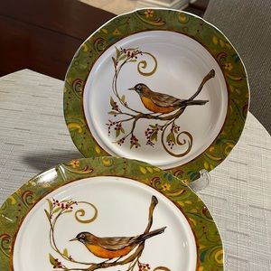 Pier 1 Imports Salad Plates American Robin Birds on a Branch with Red Berries